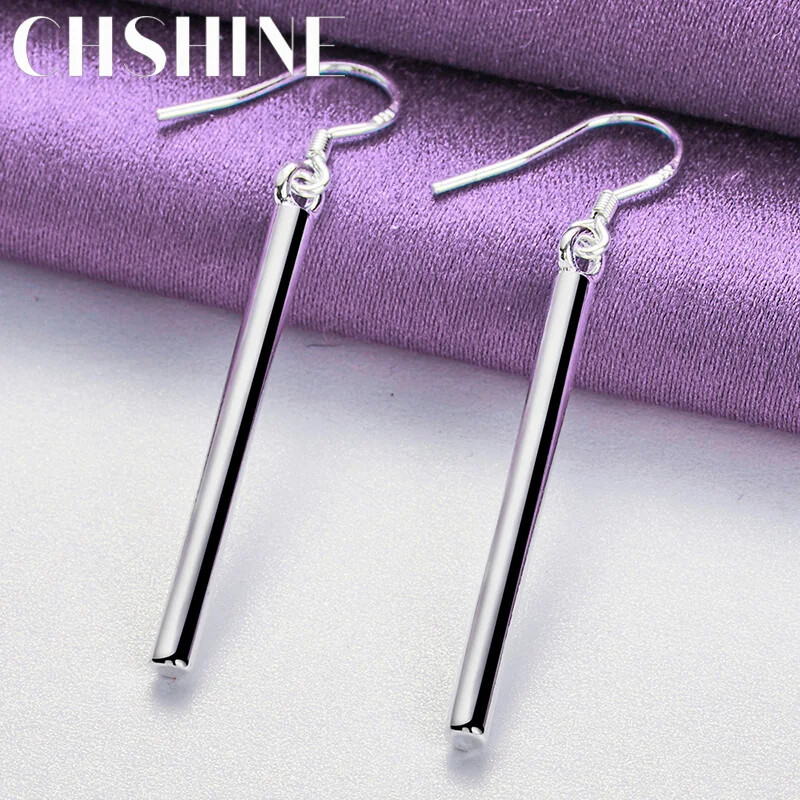 CHSHINE 925 Sterling Silver Smooth Cylinder Earrings For Women Charm Jewelry