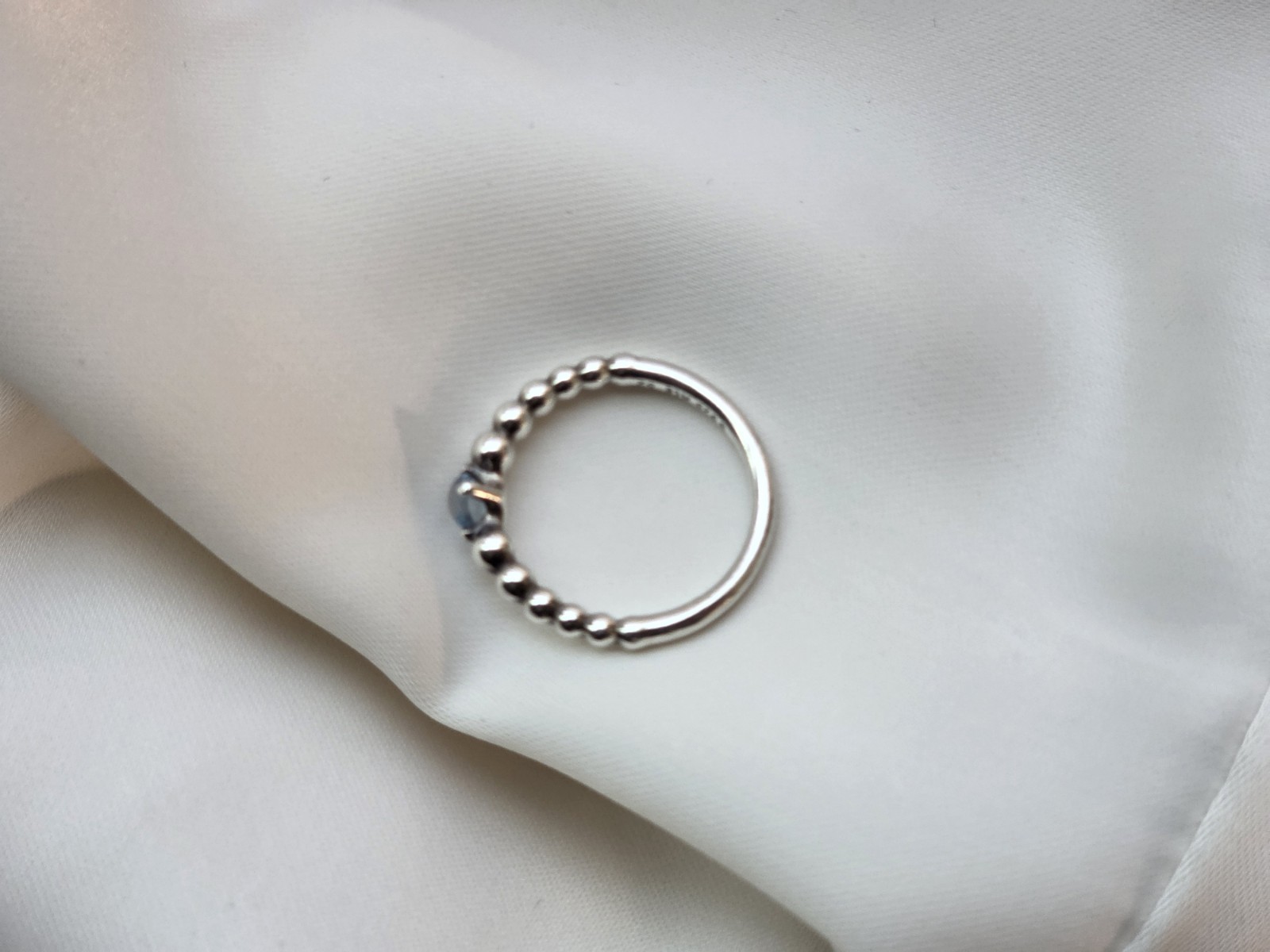 Pandora 925 ALE Sterling Silver Aqua Blue Beaded Stacker Ring Size 6 EU 52