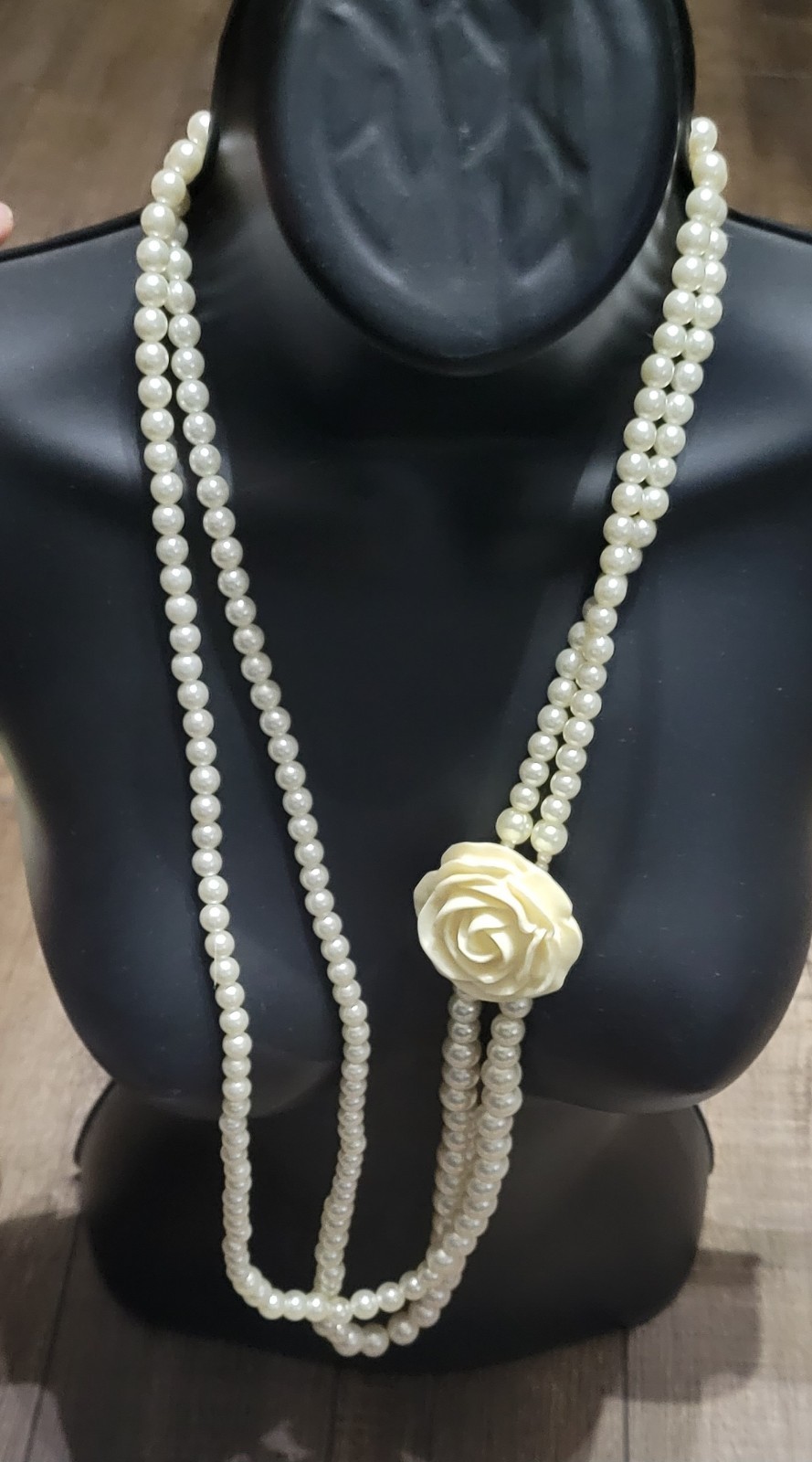 Faux Pearl Double Strand Necklace With Flower 35 In Beautiful