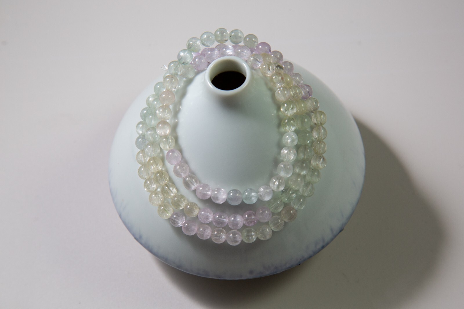 5.5mm High-Grade Colorful Kunzite Beaded Necklace, Strong Cat Eye Effect