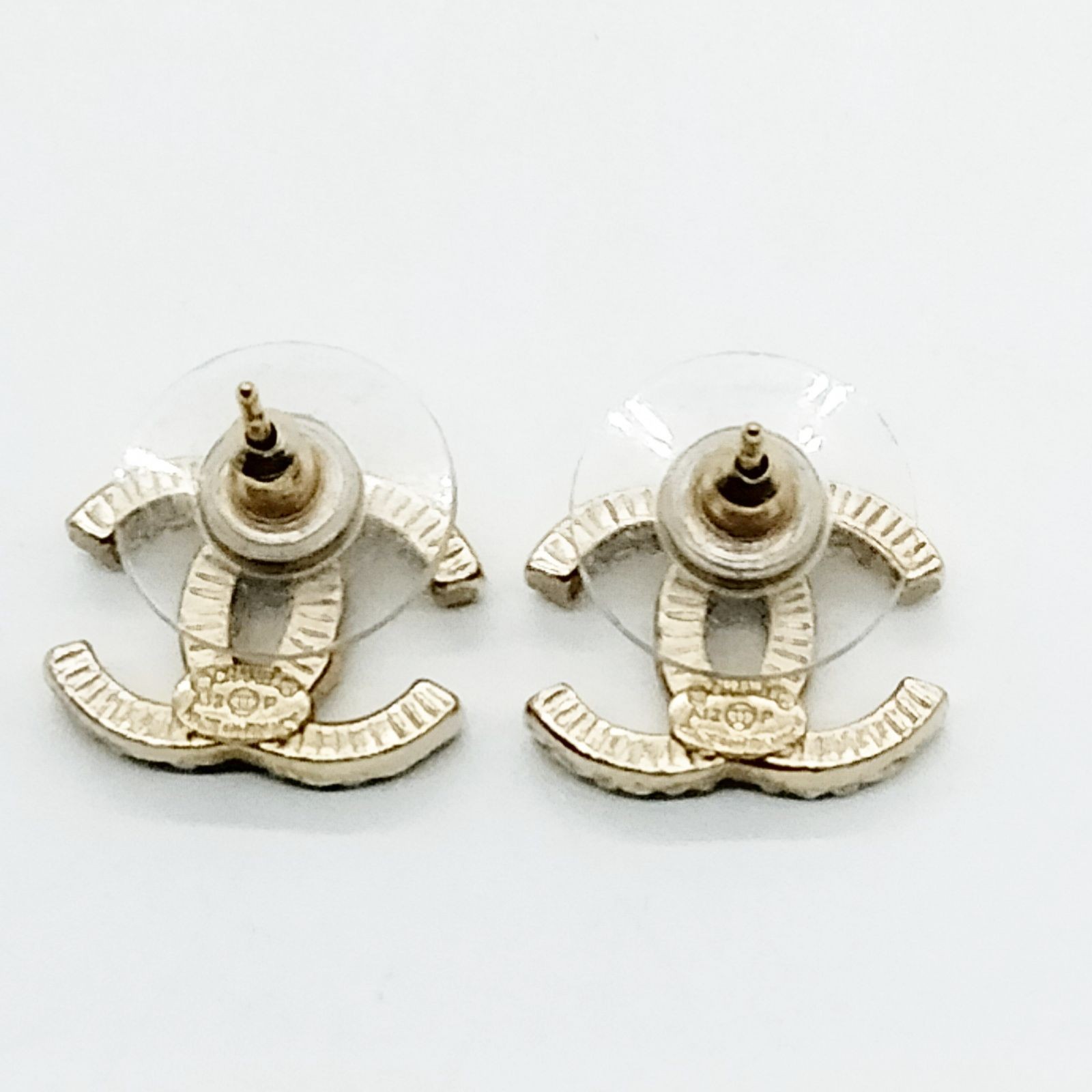 Chanel Pierced Earring Gold Whites A12P 4489462