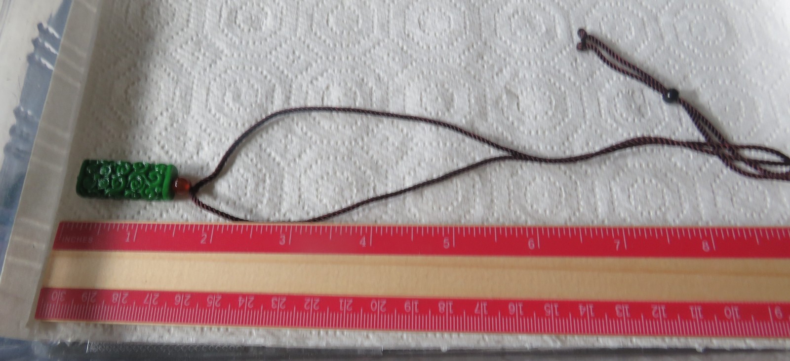 Green Carved or Molded Pendant Green w/Cord Chain / Squared Oblong