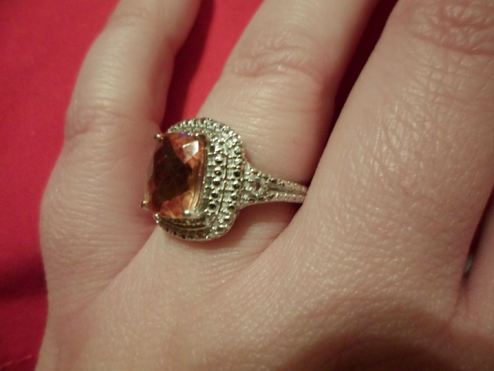 Champagne Quartz Ring w/White Topaz Accents in Platinum Overlay-Size 7-3.11 CTW