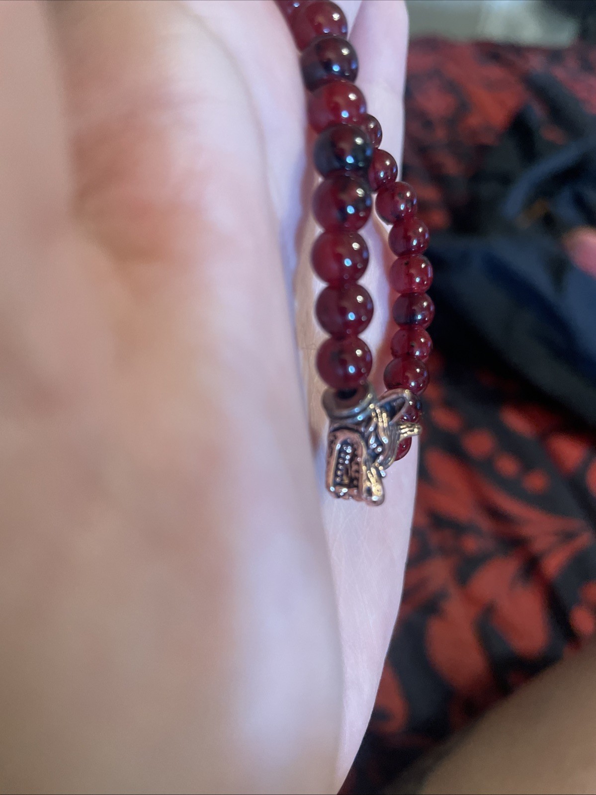 Red Glass Bead Bracelet With Metal Copper Color Wolf Head Charm Adjustable Size