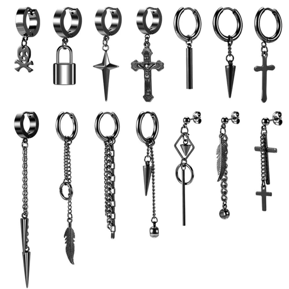 18g/20g Stainless Steel Hoop Earrings Gothic Punk Cross Earring for Women Men