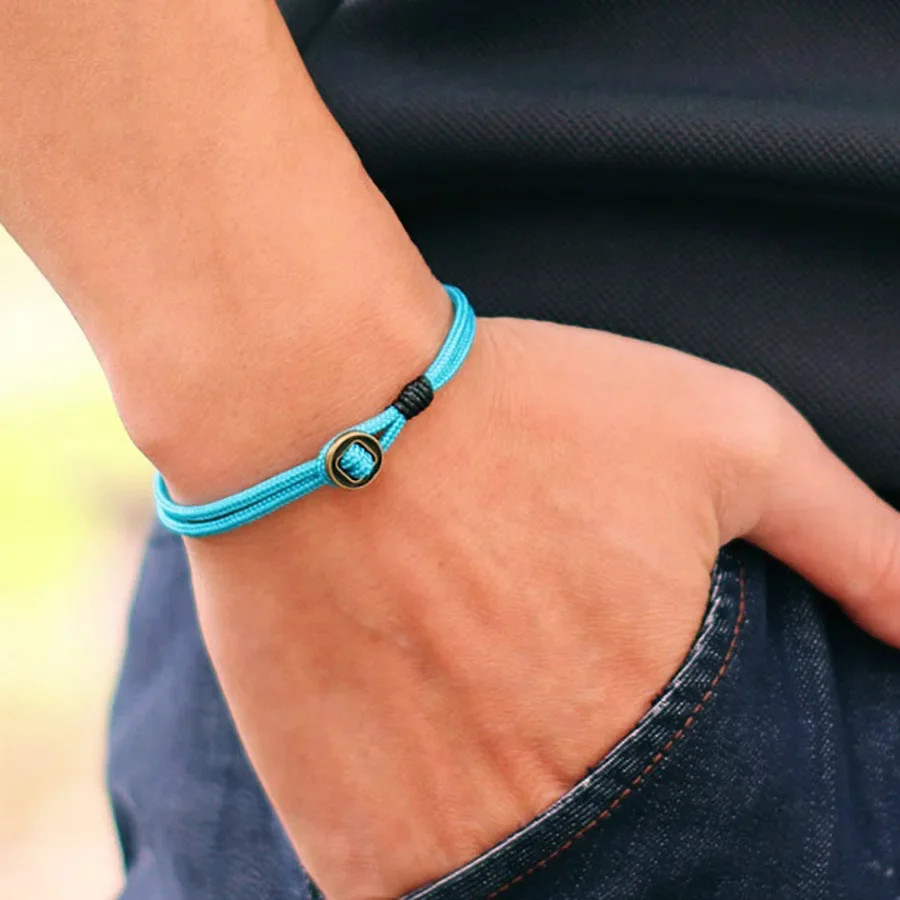 NEW Novel Mens Bracelet With String Handmade Duoble Cord Braslet Easy Hook Wrap!