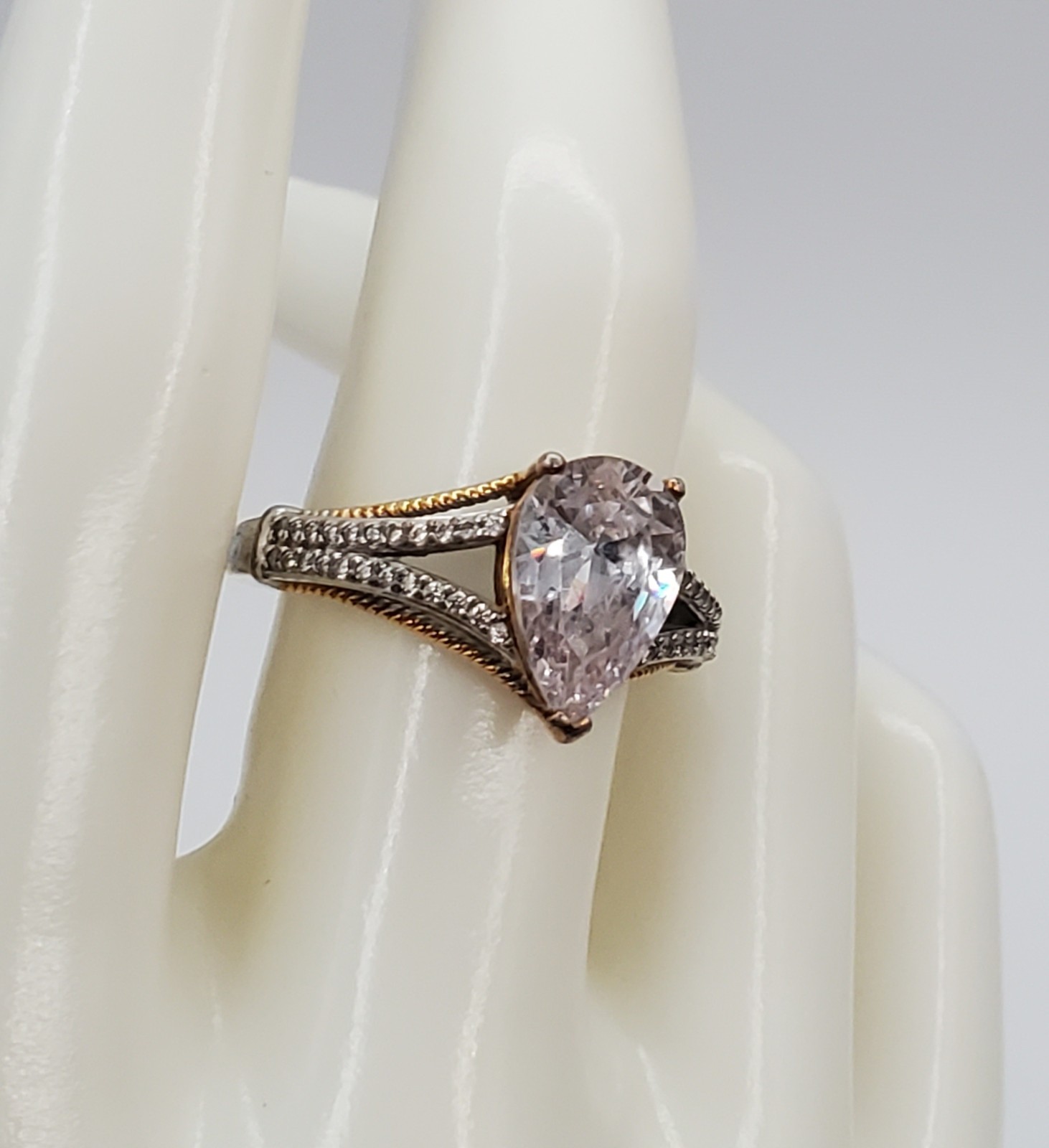 VTG 925 BGE Pear Shaped CZ Ring 8.5 Sterling Silver 4g Vermeil Split Shank