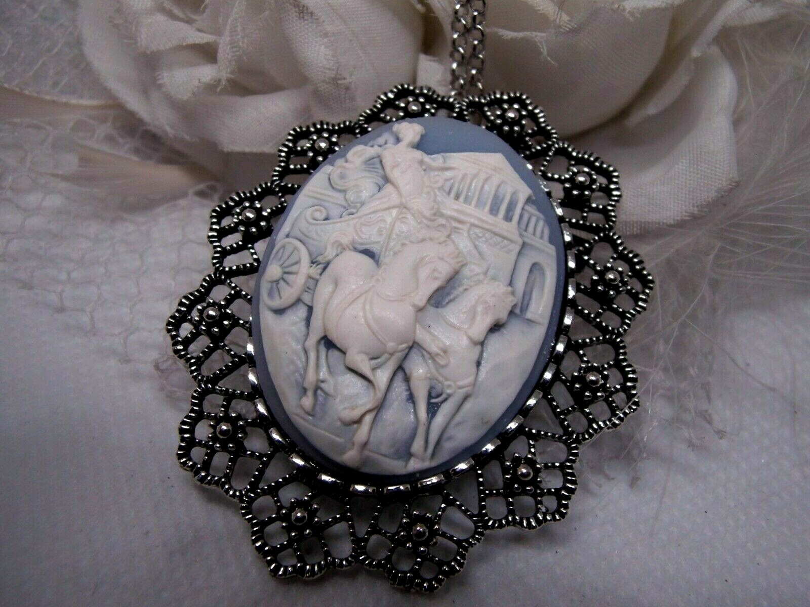 ZUES ARTEMIS ROMAN MYTHOLOGY GREEK GOD CHARIOT HORSE BROOCH PENDANT NECKLACe