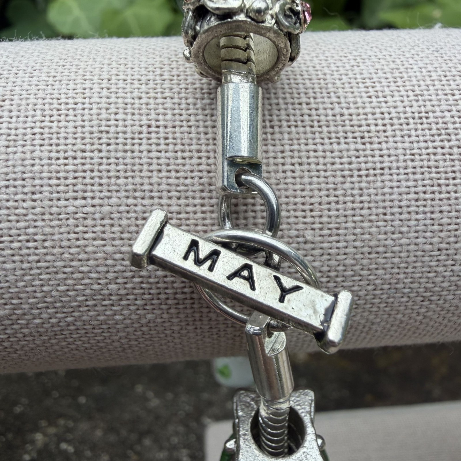 May Birthday Charm Bracelet 8″ Floral Willabee and Ward Danbury Mint Silvertone
