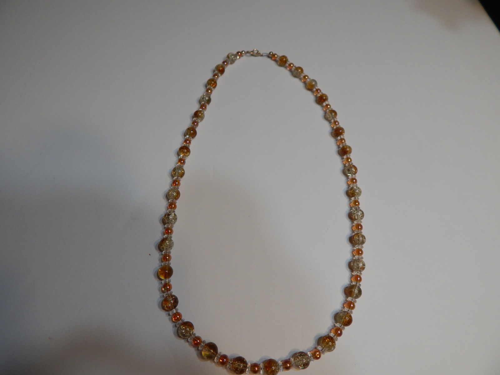 necklace women 28in caramel in color cracked glass with glass spacers (N9)