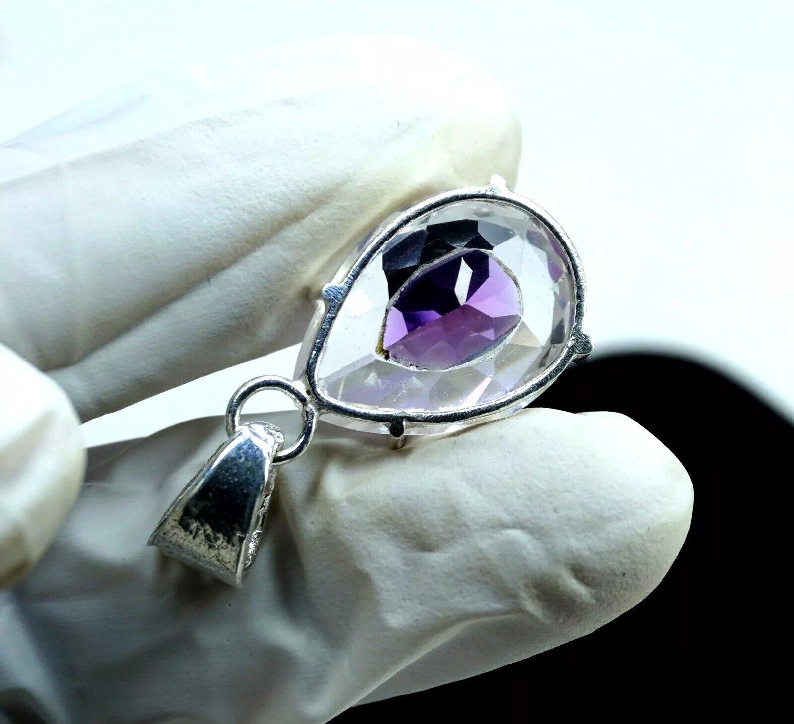 Bi-Color Pitambari Sapphire Natural 30 Ct 925 Silver Pendant Pear Cut Unheated