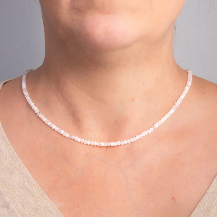 2mm White Moonstone Choker Beaded Necklace Adjustable Bracelet Reiki Women Gift