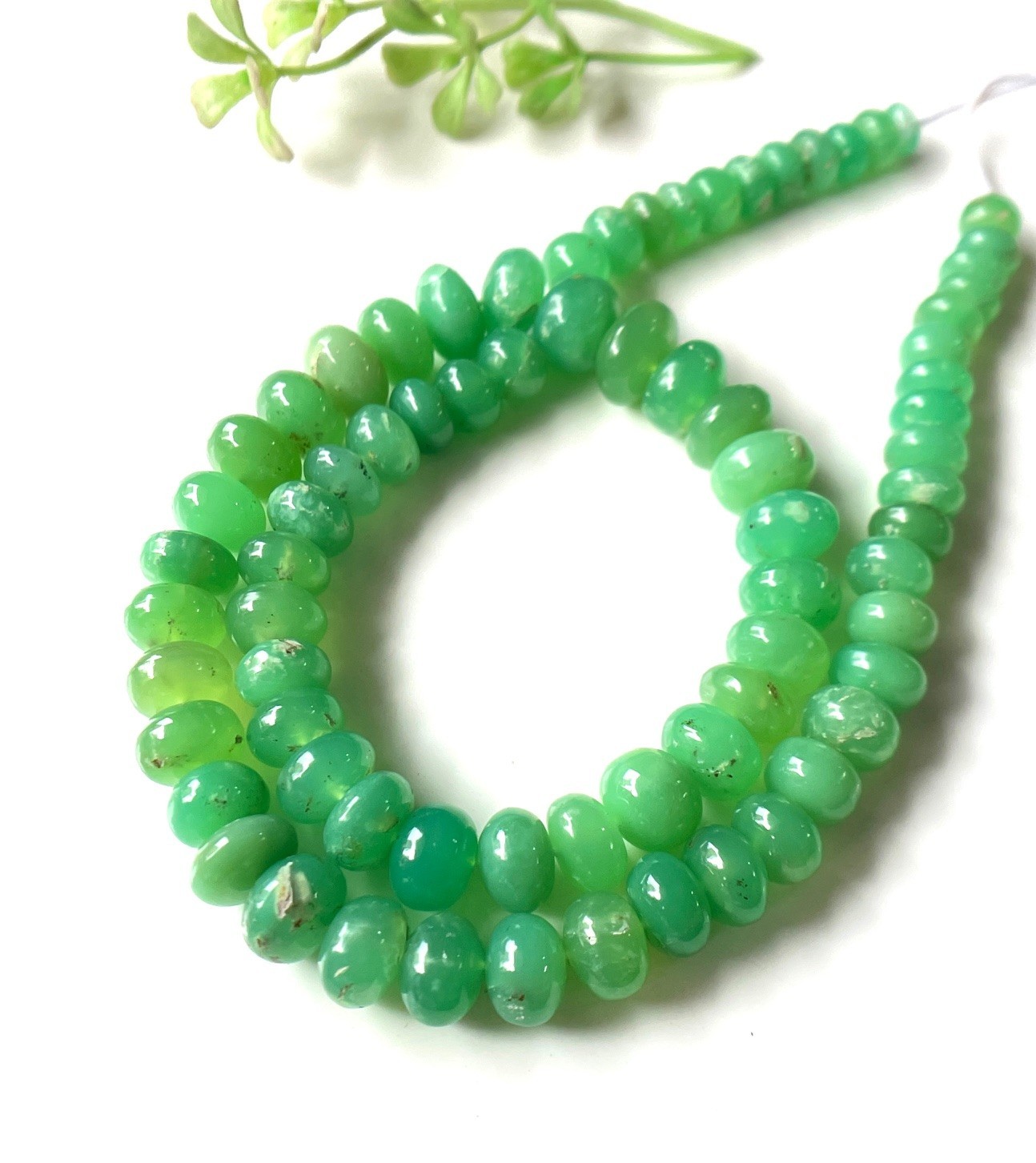 18 INCH~AAA+Natural Green Chrysoprase Smooth Rondelle Beaded Necklace-6/8MM