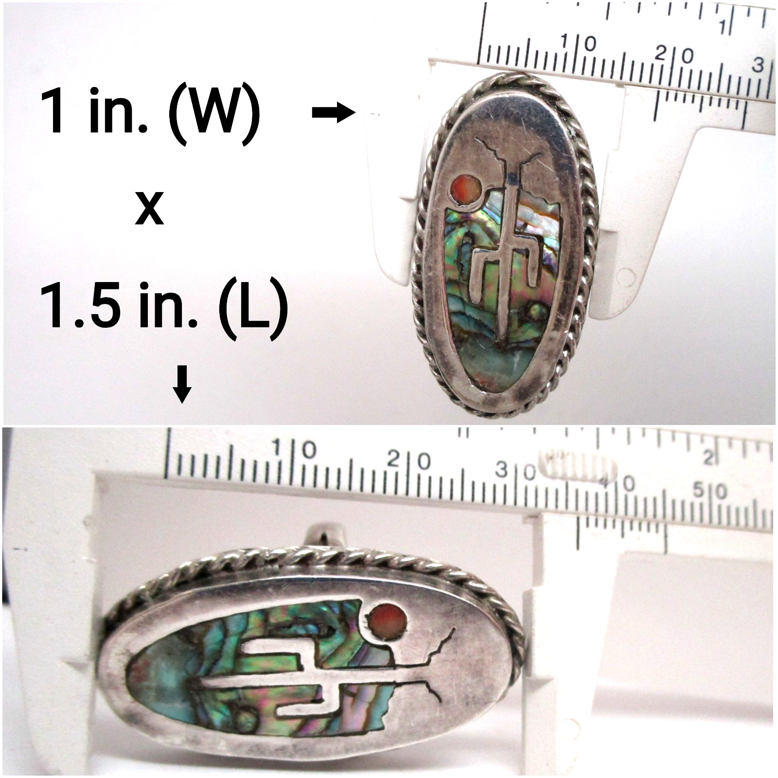 1970 Vintage Sterling Silver Hopi Zuni Inlaid Abalone Sunset Cactus Ring
