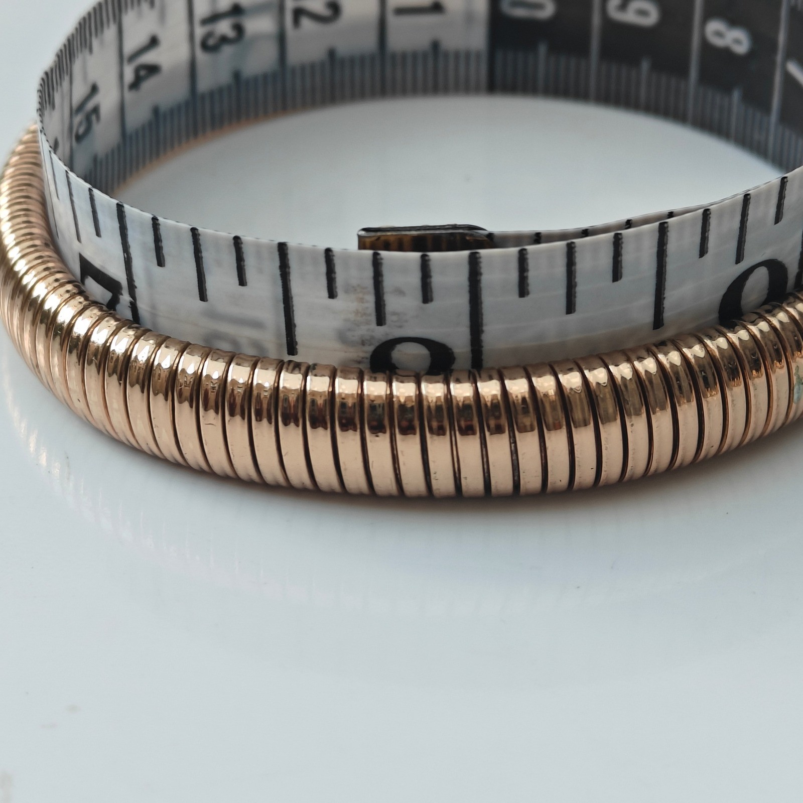Rose Gold Tone Tubogas Gaspipe Stretch Bracelet Flexible Ribbed Modernist Cuff