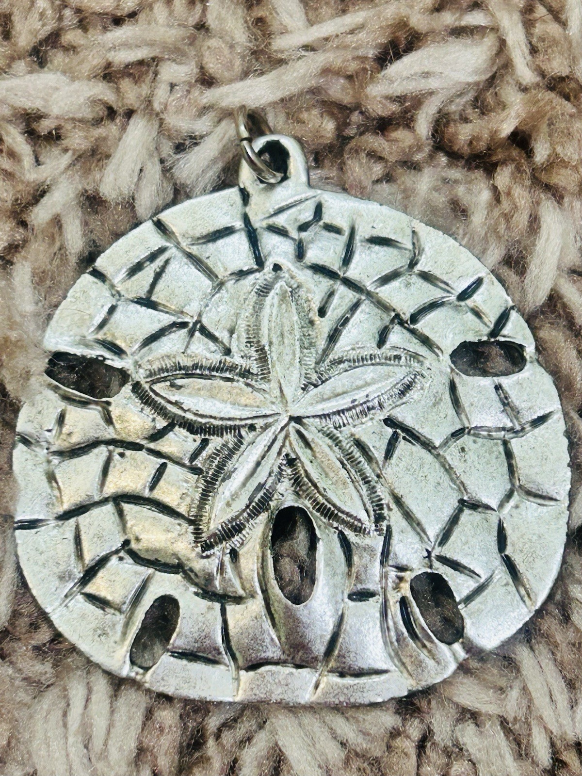 Silver Tone Sand Dollar pendant Beach Ocean Shell Coastal