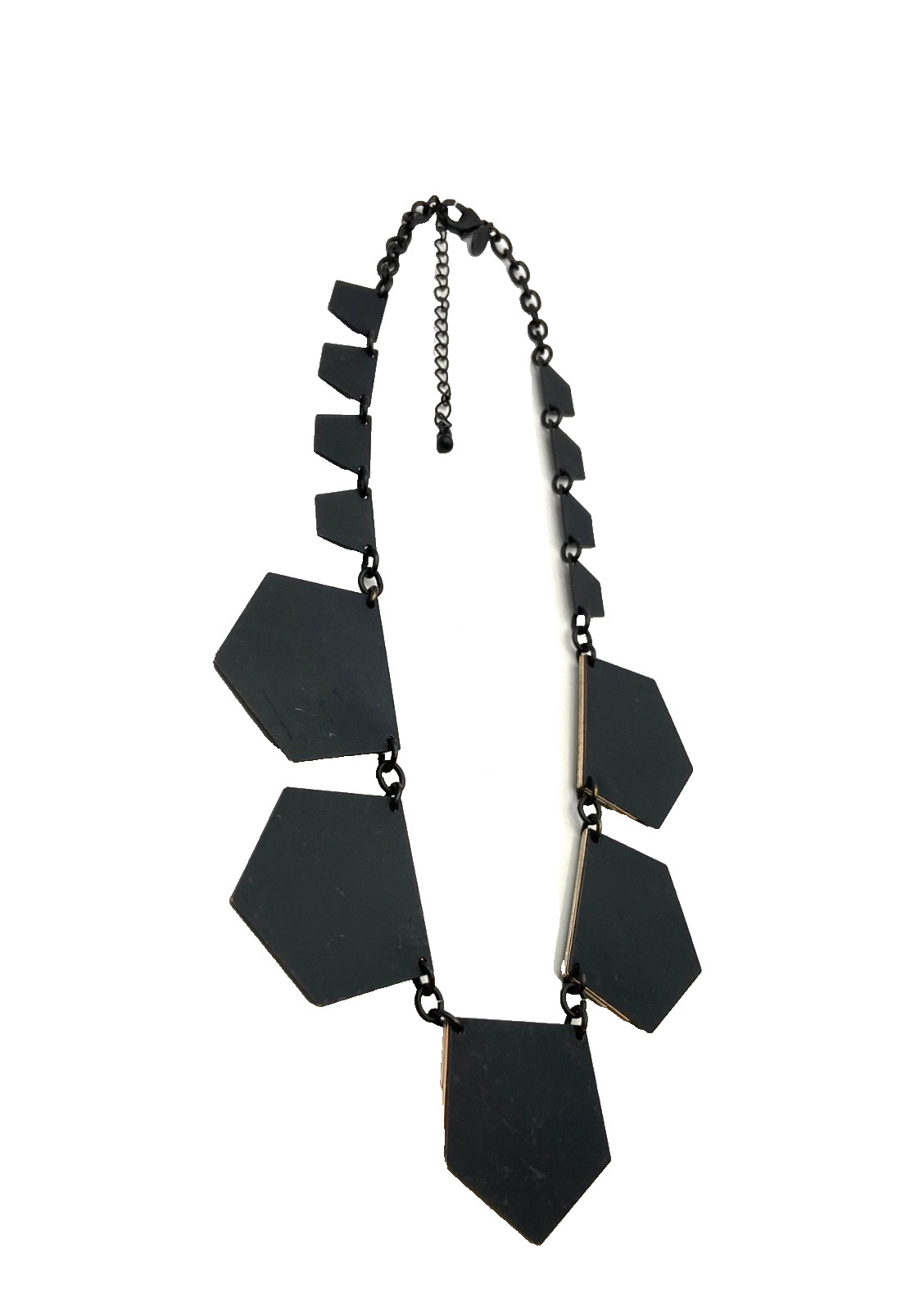 Express Black Triple Layer Pentagon Panel Necklace Tri-Tone Glitter Statement