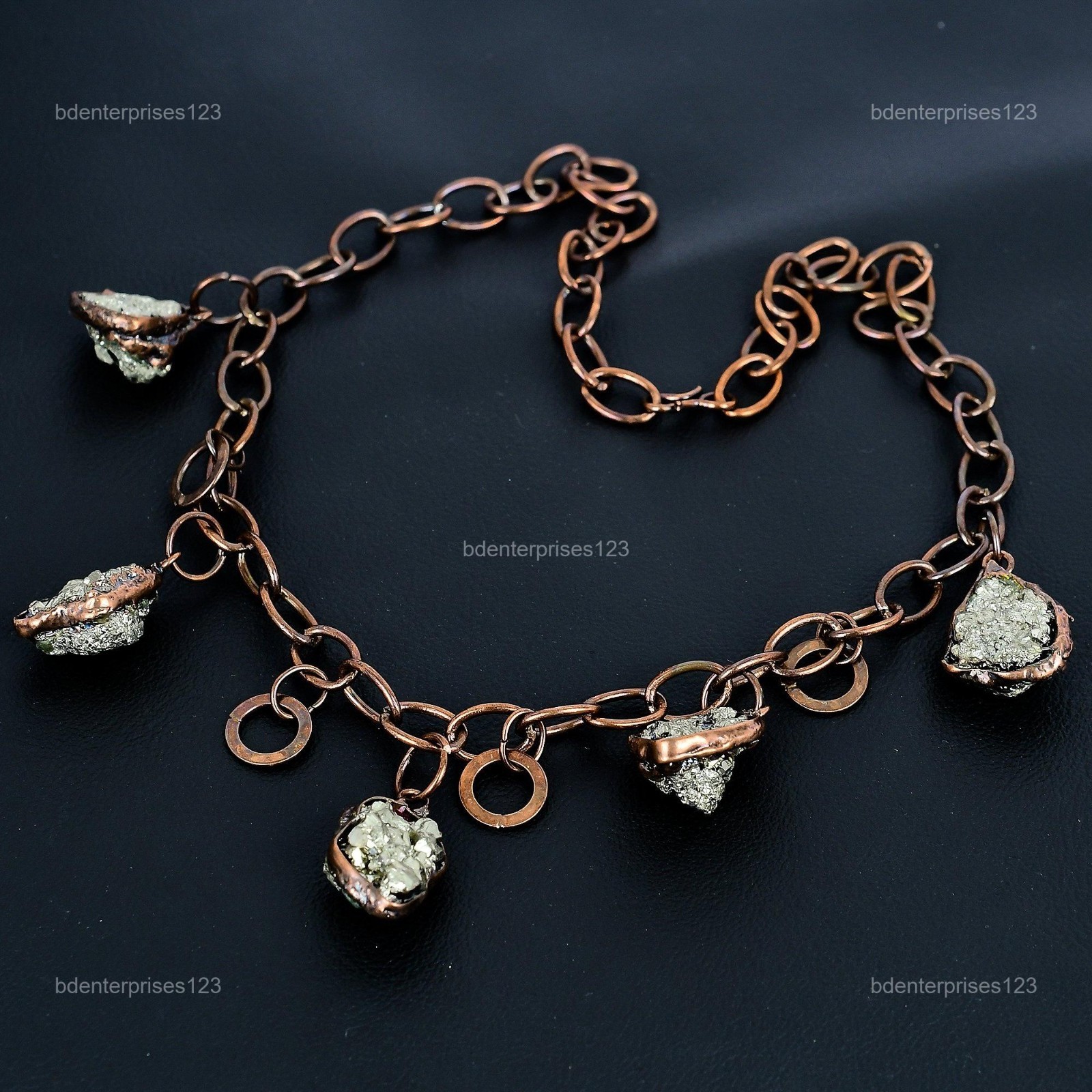Copper Pentagon Pyrite Rough Gemstone Chain Electroformed New Necklace Jewelry