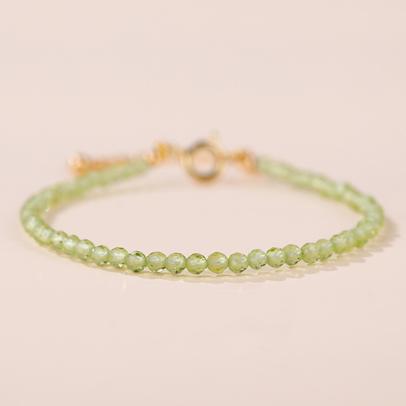 Natural Peridot Stone Dainty Bracelet 2.5mm Green Crystal Bracelet Minimalist