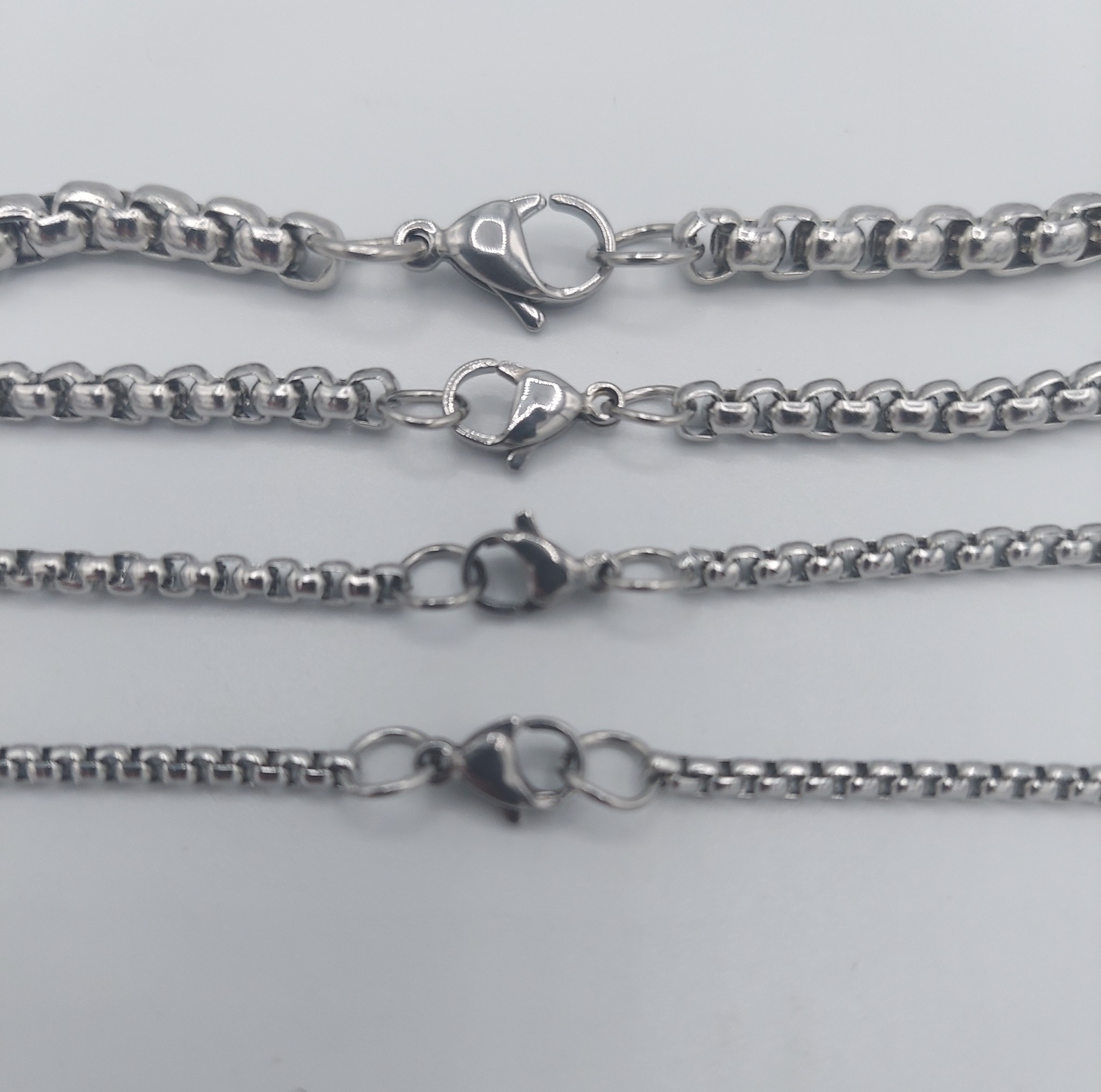 2/2.5/3/4/5mm 16-30″ SMOOTH BOX ROPE SILVER STAINLESS STEEL CHAIN NECKLACE