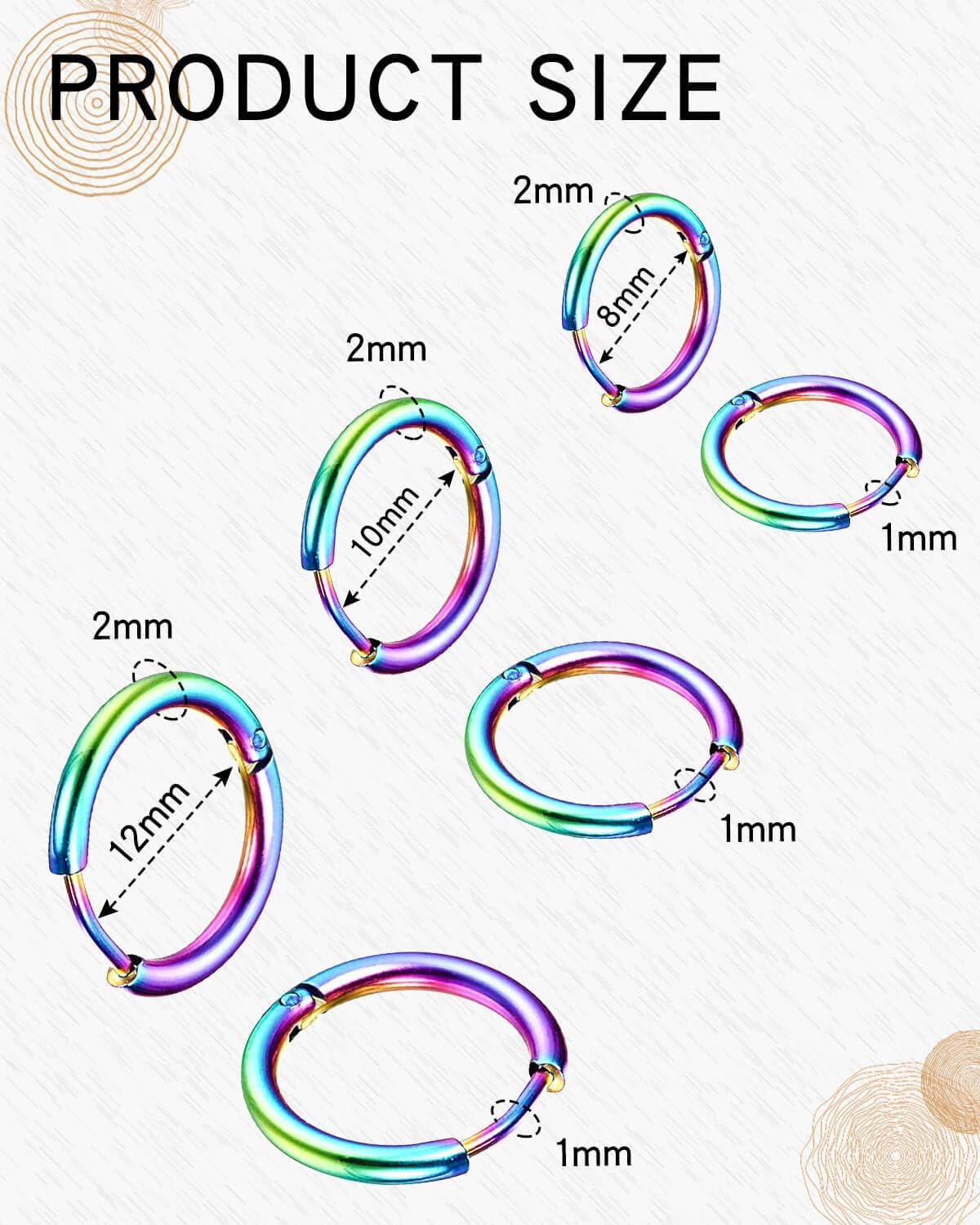 9 Pairs 316L Surgical Stainless Steel Small Hoop Earrings 8mm 10mm 12mm Hypoalle