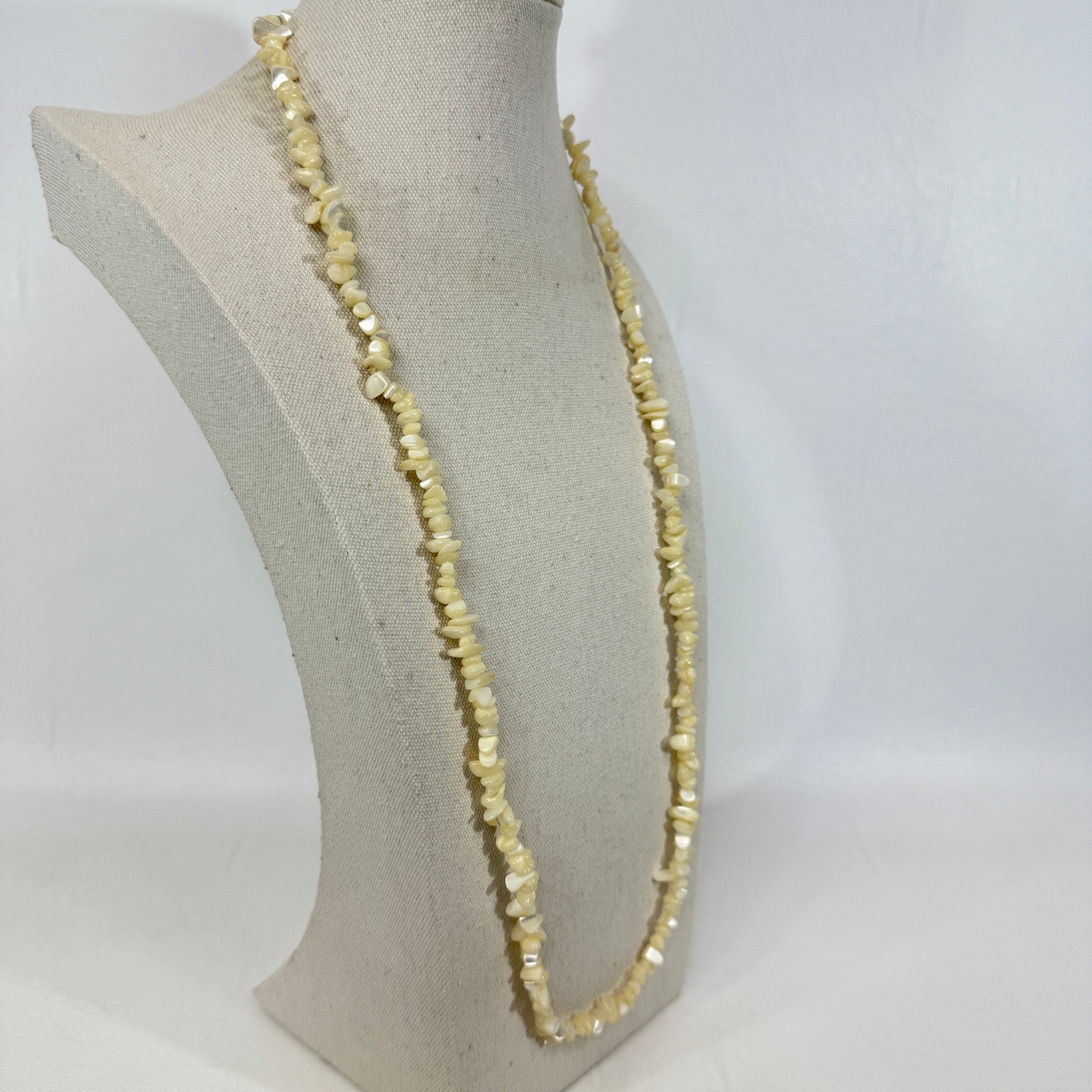 Calcite Chip Necklace Creamy Beige Iridescent Boho Natural Long Length