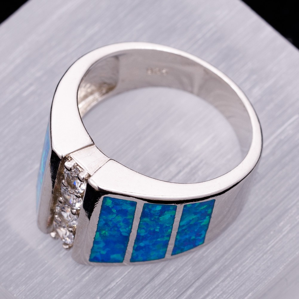 4x Simulated Moissanite Blue Fire Opal Silver Jewelry Wide Band Ring SZ 7 8 9 10