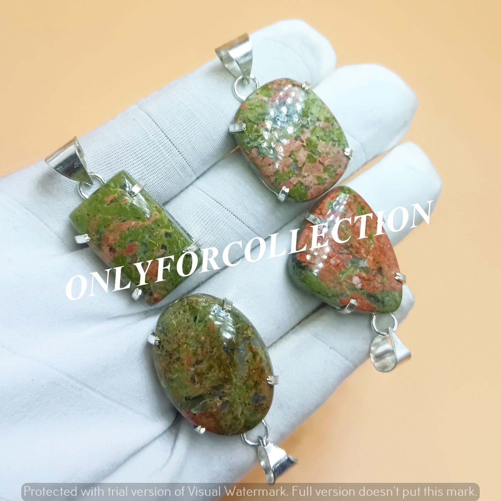 Alluring Unakite Jasper Gemstone 925 Sterling Silver Plated 5 PCs Prong Pendants