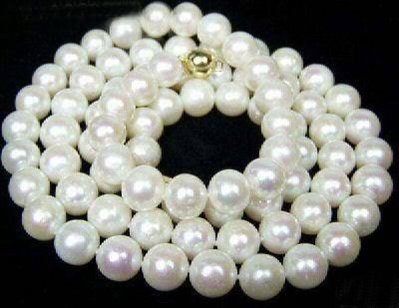 LONG 36″ 7-7.5mm White Akoya Cultured Pearl Jewelry Necklace +14K Gold GP Clasp