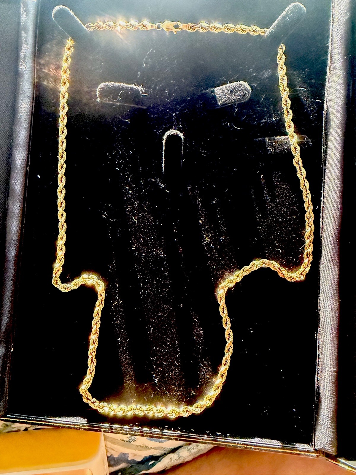 10k solid yellow gold 22” rope chain necklace with lobster clasp.