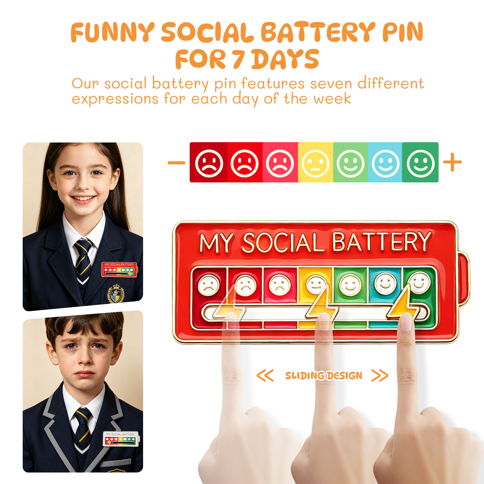 3PCS Social Battery Pins – Funny Social battery Adjustment 7 Mood Pin