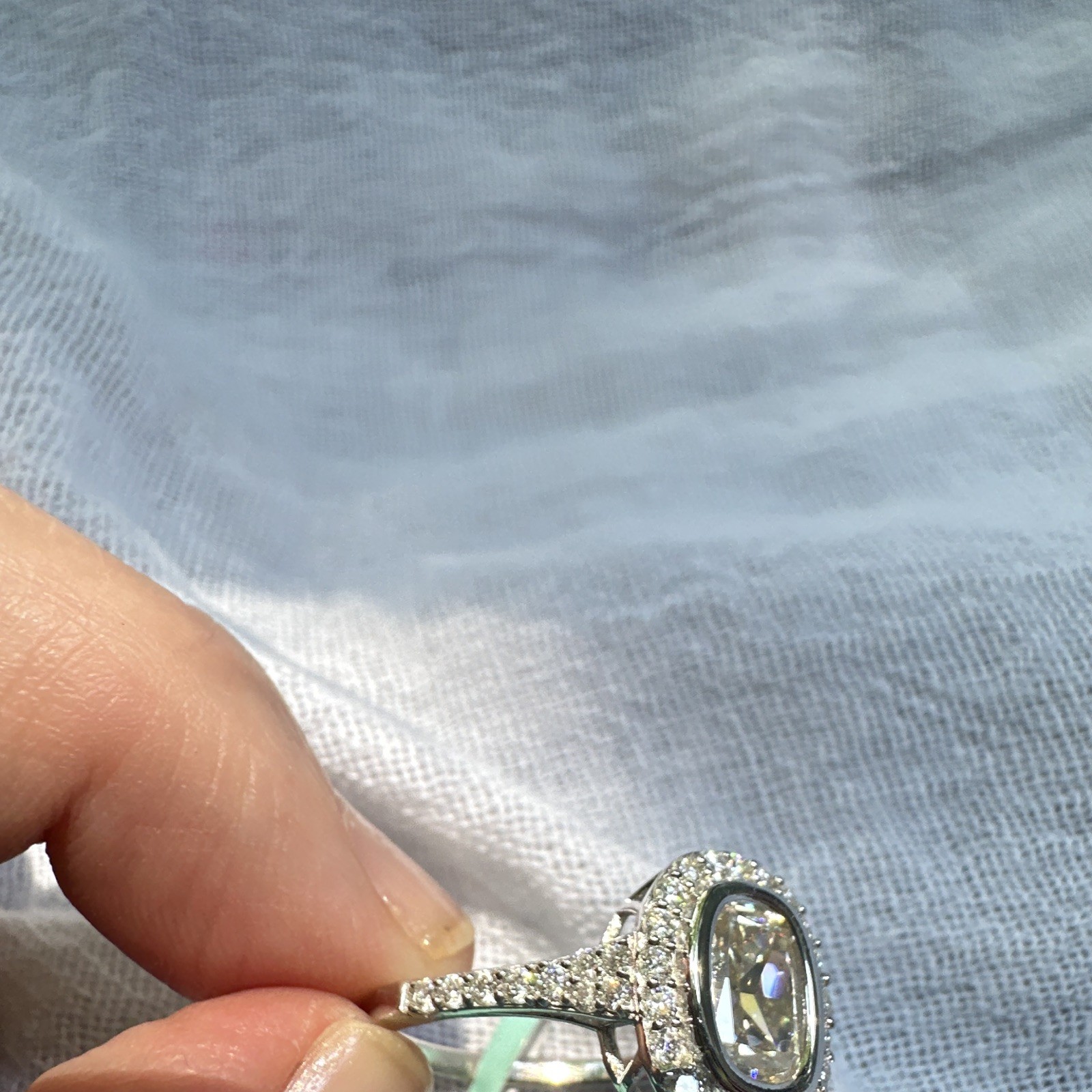 Light Champagne With Halo Moissanite Ring