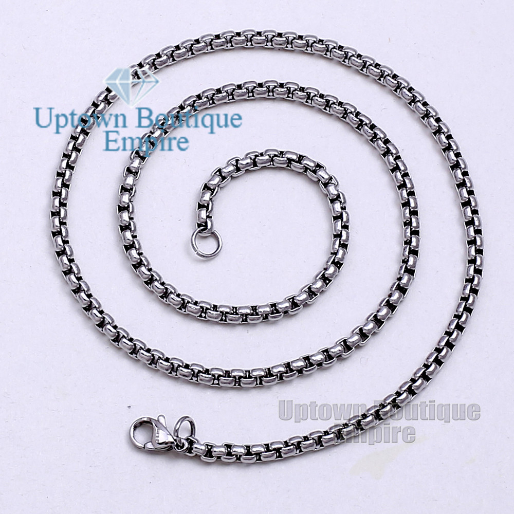 18″-36″ Men stainless steel Silver 3.5 mm Pearl Box Necklace Chain 07