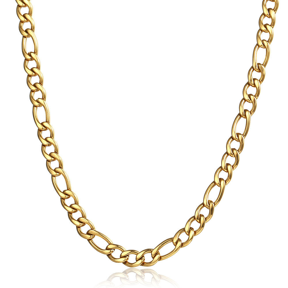 3/5/7/9mm Gold Plated Stainless Steel Figaro Link Chain Necklace Choker 16-30″