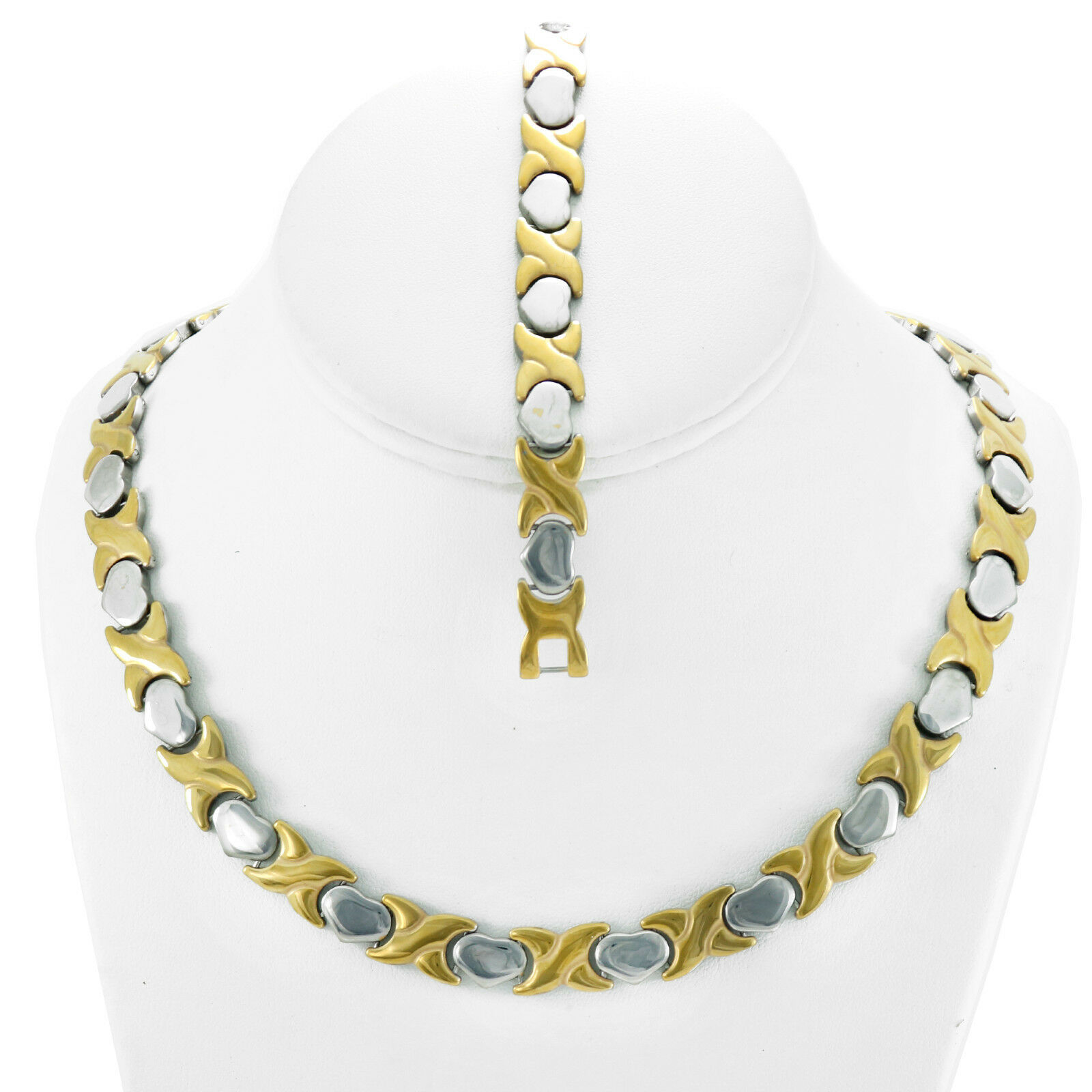 Hugs & Kisses Necklace Bracelet Set Stampato Stainless Steel Two Tone 18/20”