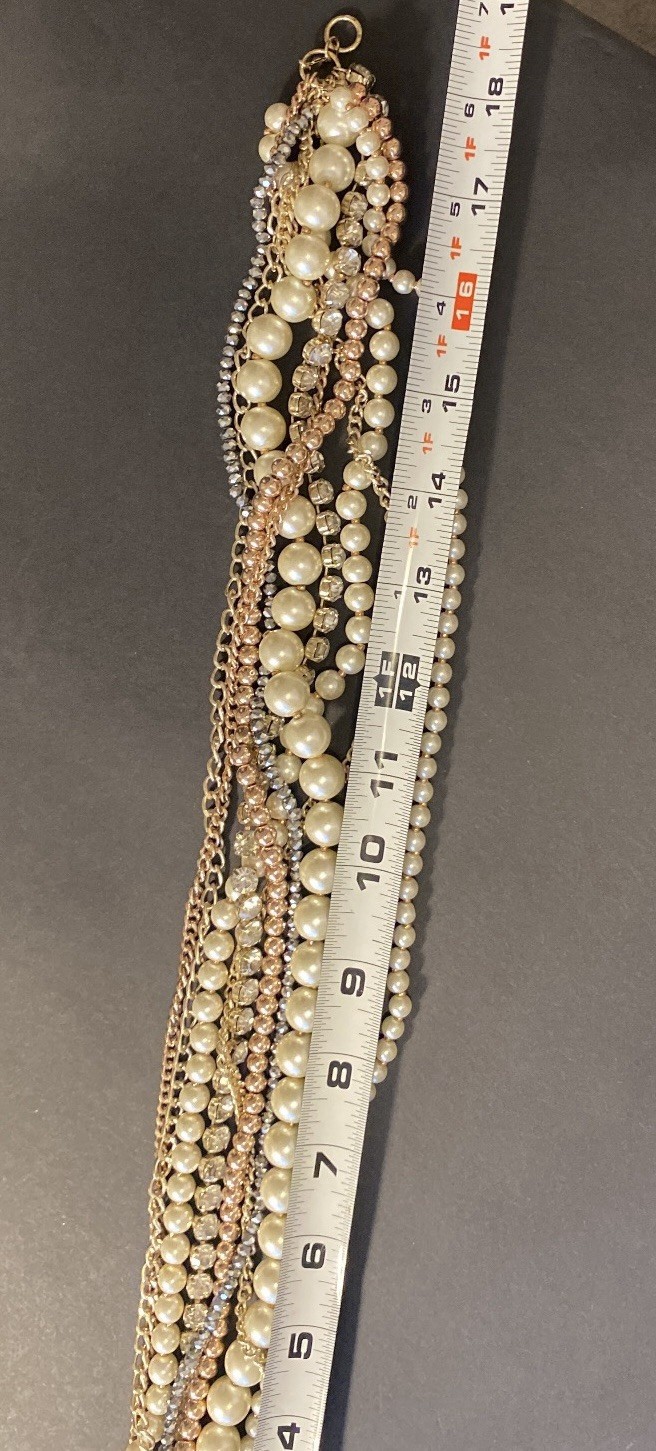 The Loft Vintage 9 Strand Faux Pearl Chain Rhinestone Necklace