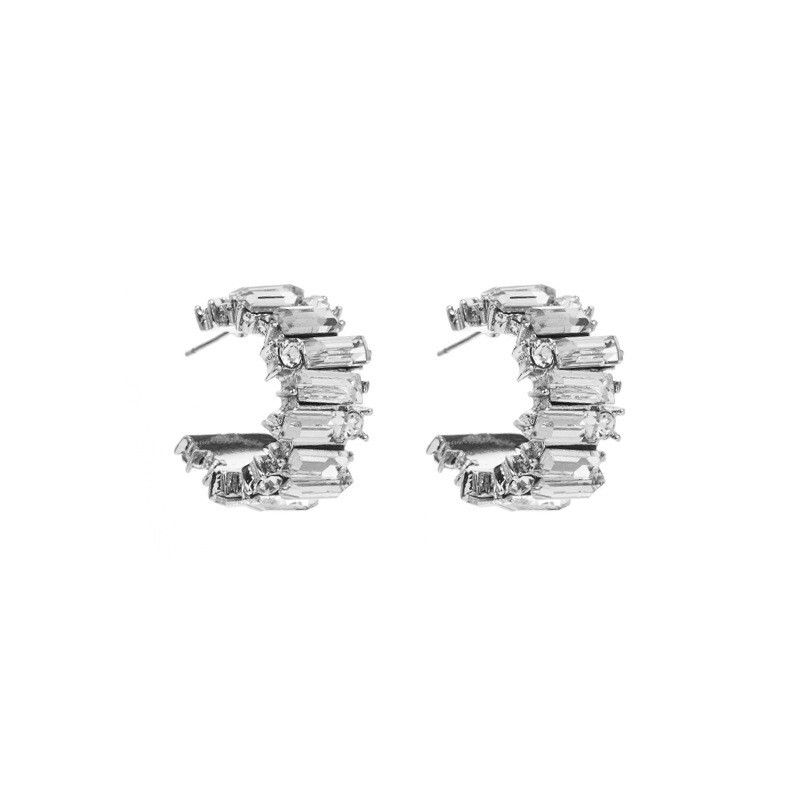 Inlaid Color Diamond C- Shaped Personality Simple Female Earrings Alloy