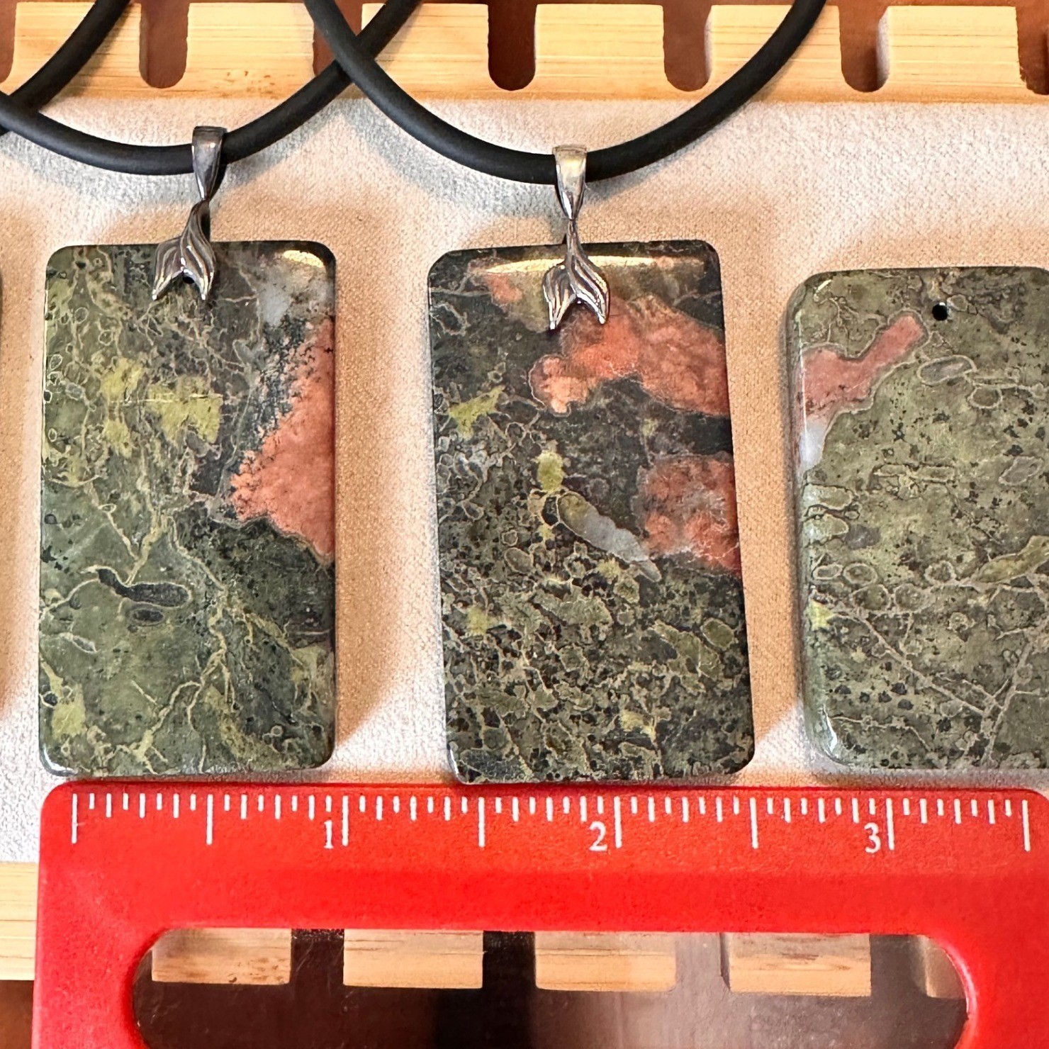 Dragonblood Jasper Pendant Necklace Green Pink Stone Sterling Silver Black Cord