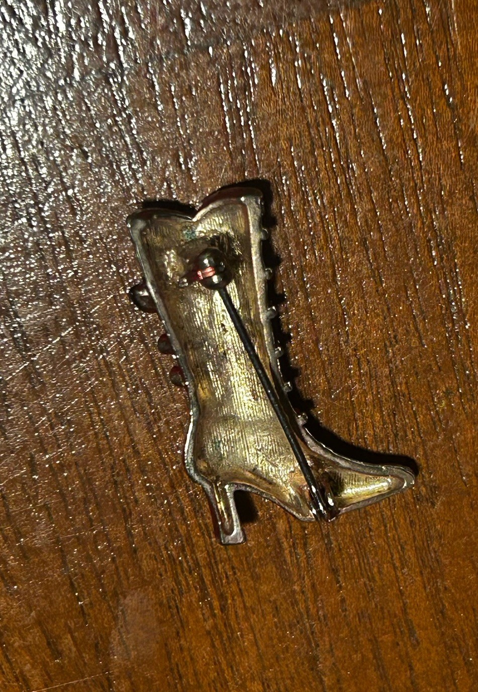 Red High Heel Boot Brooch Lapel Pin Rhinestone Colored Crystal Accents