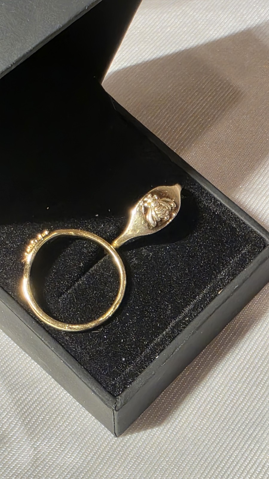 Couples Gold Signet Ring Set Bee Motif, Metal, Sizes 8 & 10