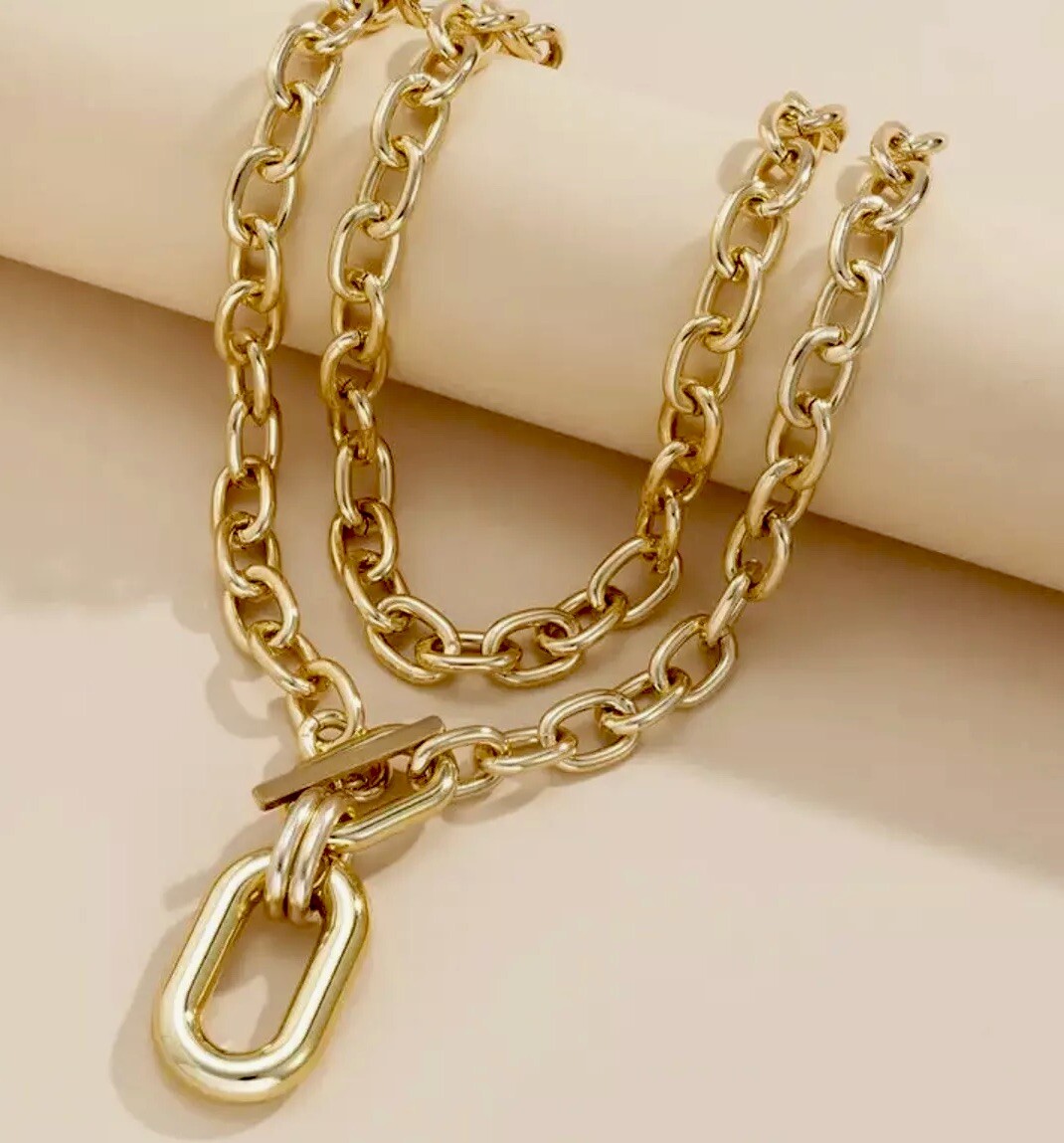 Chain Necklace Zara Pendant Hip Hop Gold Y2K Layered Link Punk Ring Toggle Thick