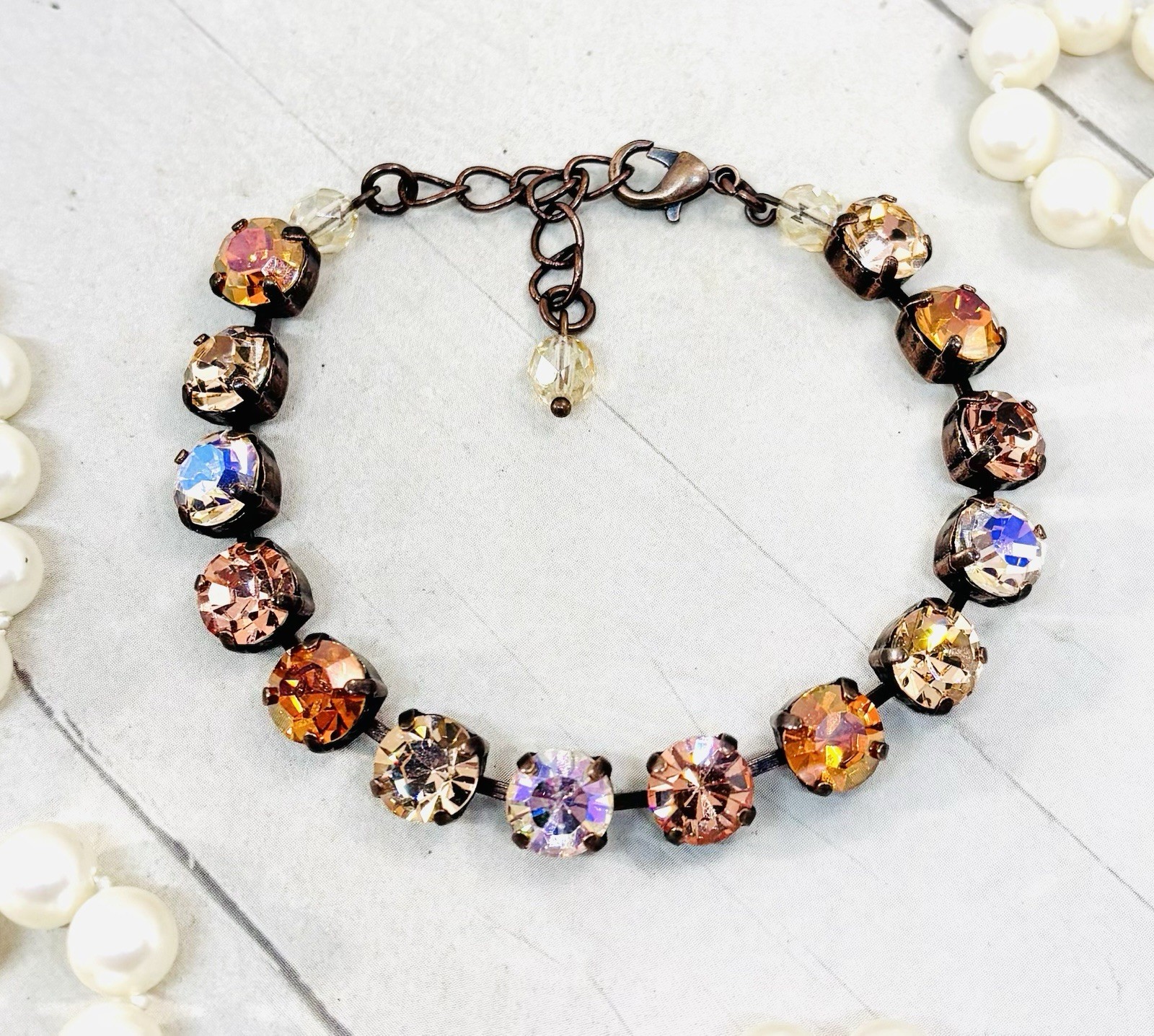 8mm Copper Plated Silken Light Peach And Apricot Cup Chain Bracelet