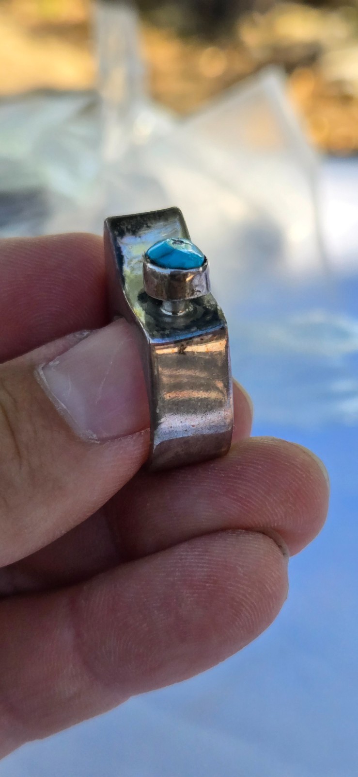 Old Pawn Southwest Native Style Sterling Silver 925 Turquoise Ring Size US 7