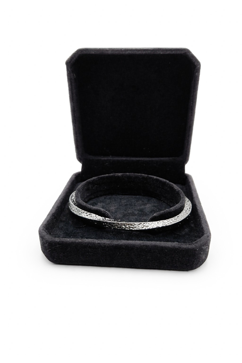 Men’s Open Cuff Bracelet Adjustable Silver Tone Textured Minimalist Bangle