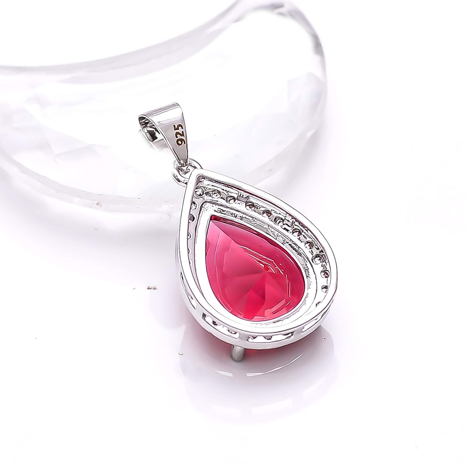 Pink Rubellite Tourmaline & CZ Gemstone 925 Sterling Silver Pendant 1.10″ P8011