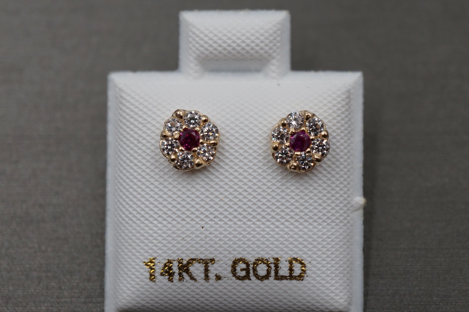 14K Solid Yellow Gold 5.8MM Small Flower CZ Safety Screw Back Stud Earrings.