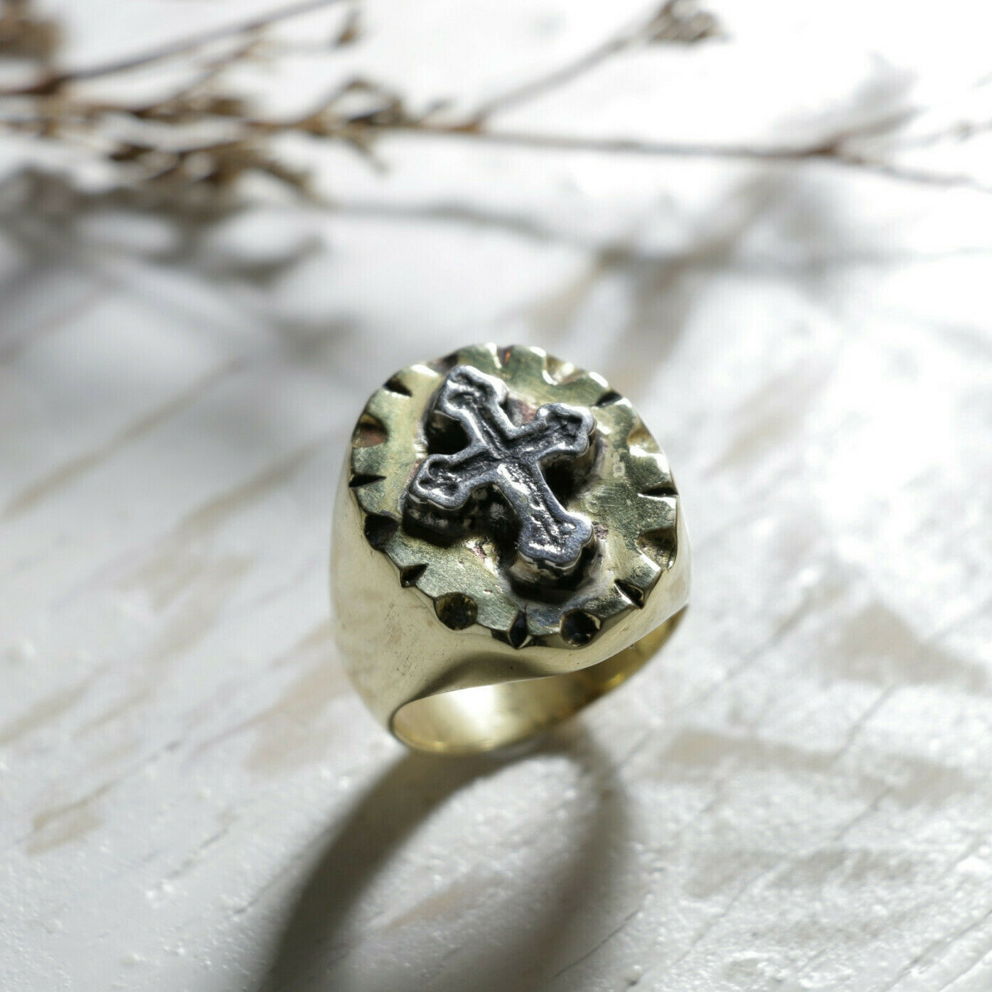 Vintage Cross Mexican Biker Ring Jesus Christian faith prayer Religious Skull