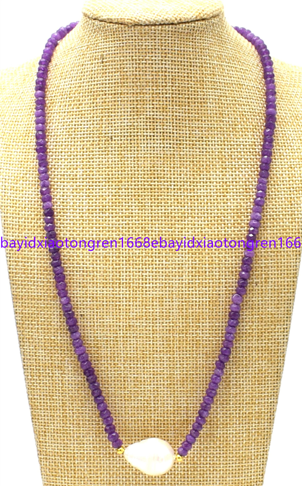 2x4mm Natural Purple Jade Rondelle Beads &White Baroque Pearl Necklace 18-28Inch