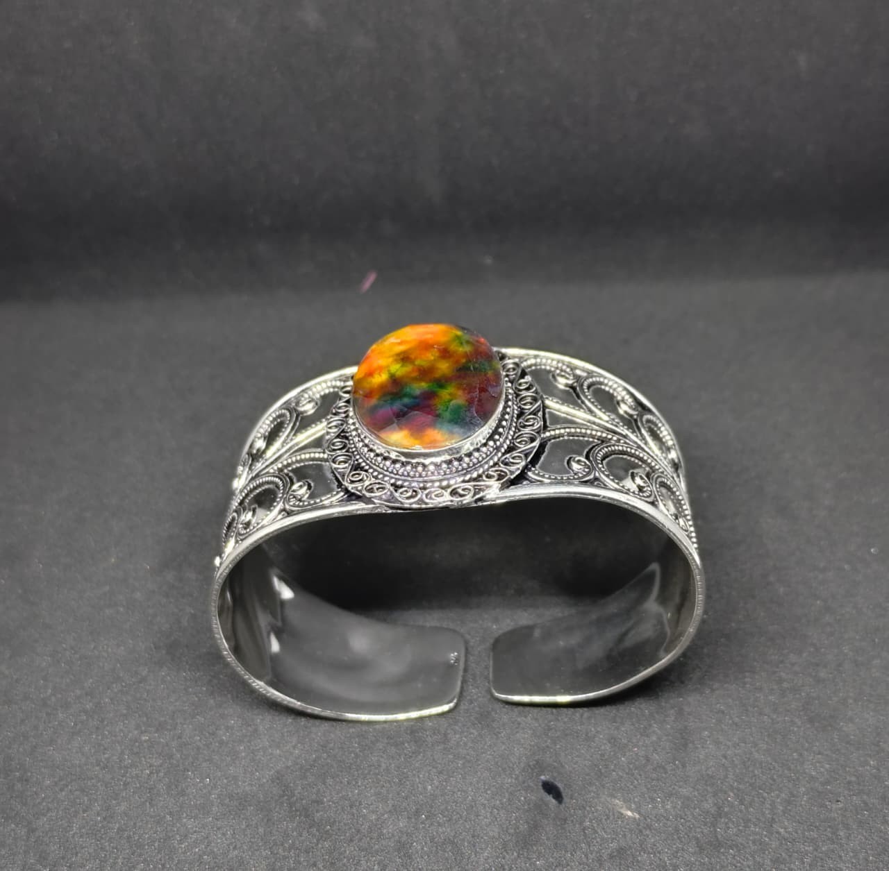 Handmade Ammolite Cuff Bracelet 925 Sterling Silver Bangle