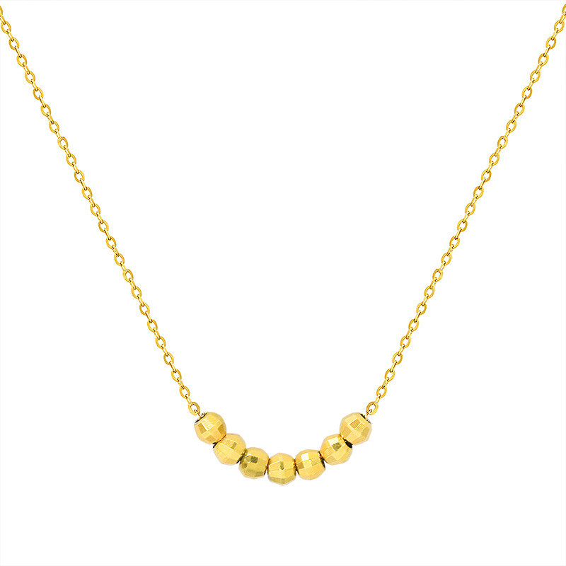 Woman Fashion 18K Gold Plated Stainless Steel Beads Balls Charm Chain Necklace
